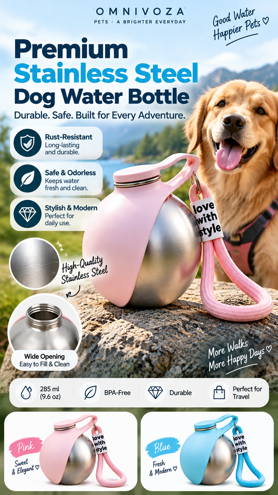 OMNIVOZA PET GO™ – Collapsible Dog Water Bottle