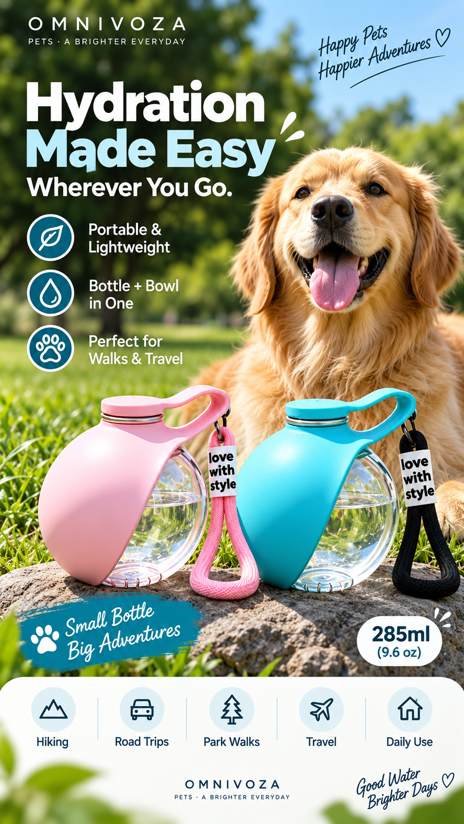 OMNIVOZA PET GO™ – Collapsible Dog Water Bottle