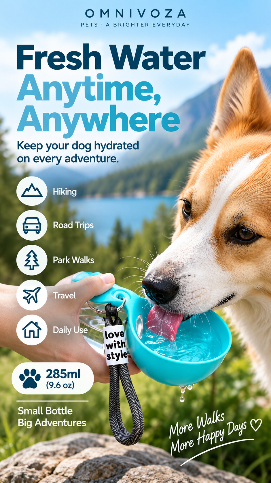 OMNIVOZA PET GO™ – Collapsible Dog Water Bottle