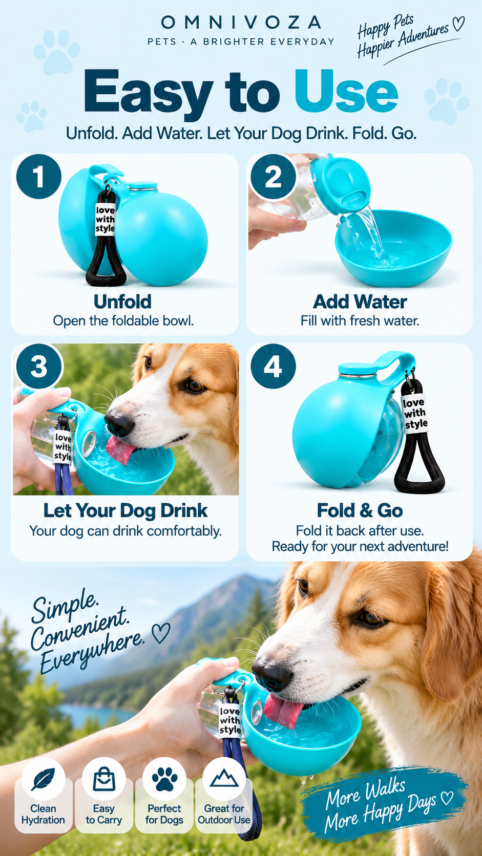 OMNIVOZA PET GO™ – Collapsible Dog Water Bottle