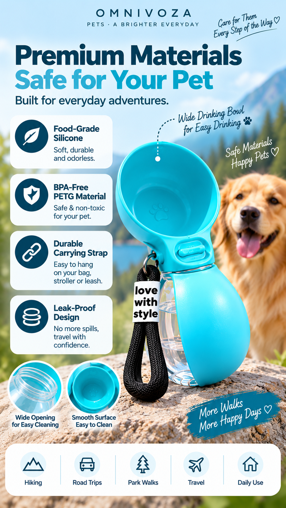 OMNIVOZA PET GO™ – Collapsible Dog Water Bottle